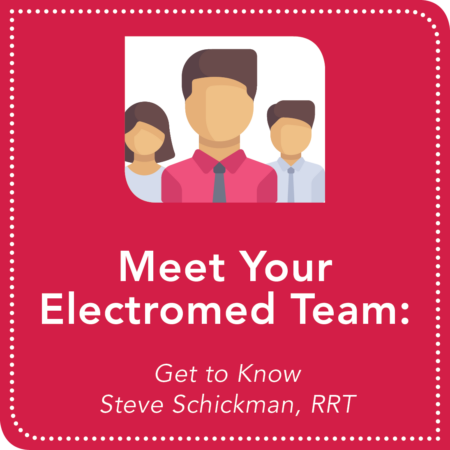 Graphic icons of Electromed team members.