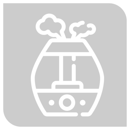 Graphic icon of humidifier for clearing lungs of mucus buildup.