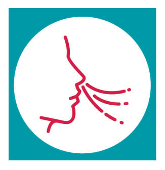 Graphic icon of person breathing in oxygen through his nose.