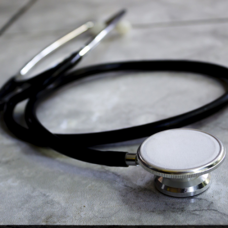 A stethoscope sitting on a countertop
