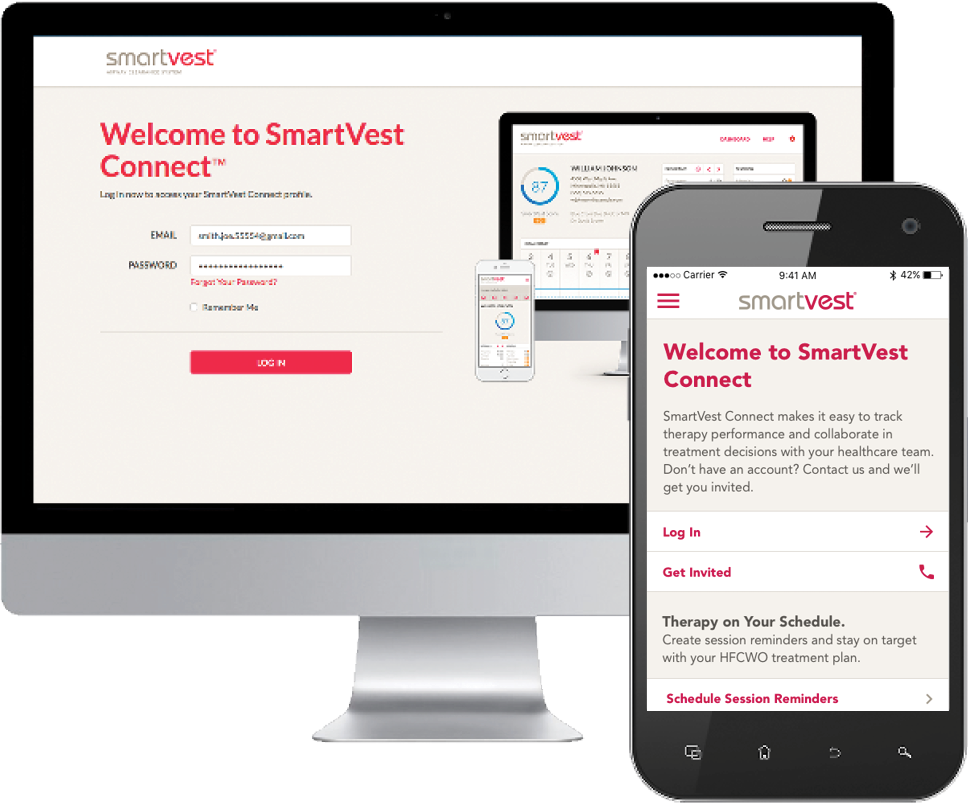 The SmartVest Connect app on mobile and desktop