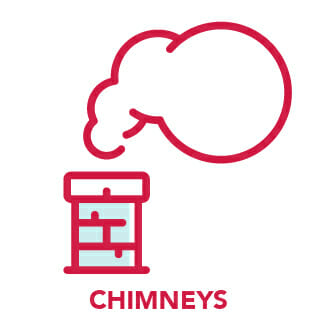 Graphic icon of chimney with smoke