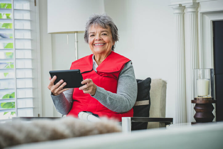 Woman wearing SmartVest at home.