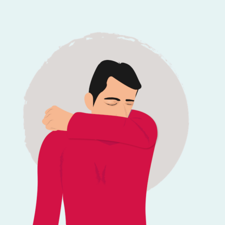 Illustration of man experiencing a coughing fit.