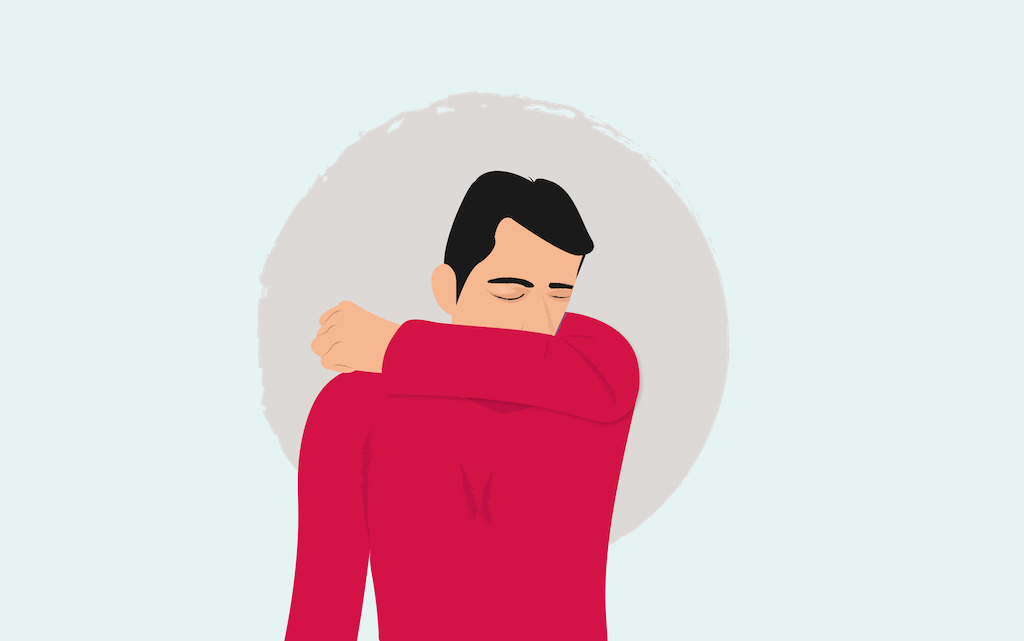 Illustration of man experiencing a coughing fit.