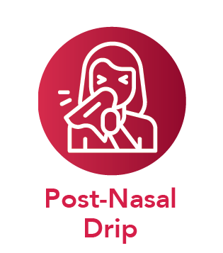 Graphic icon of woman blowing nose into tissue.
