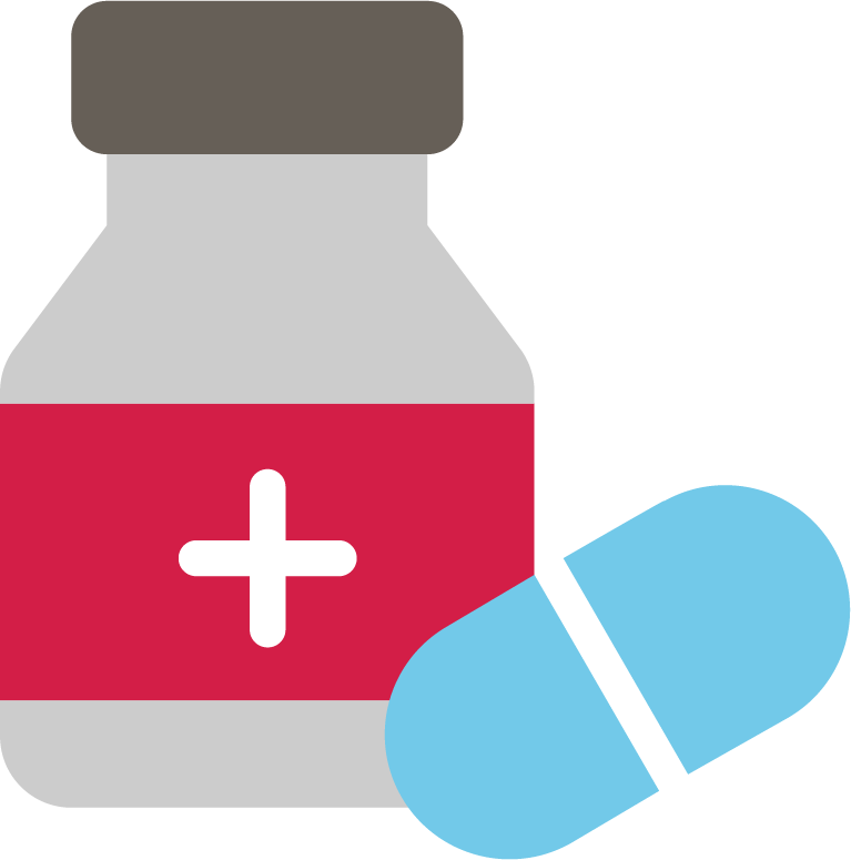 Graphic icon of antibiotic bottle and pill.